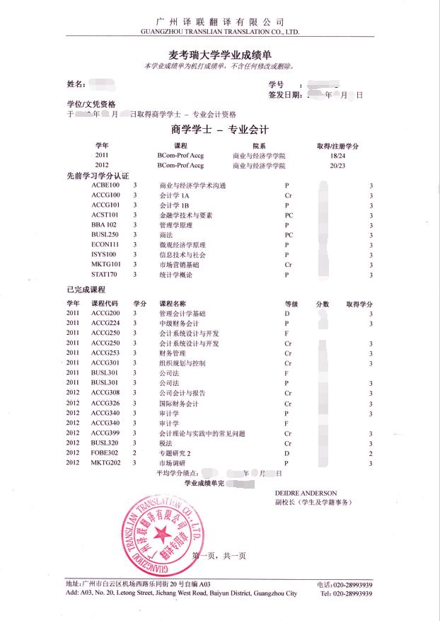 留學(xué)學(xué)歷成績單翻譯圖片